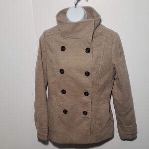 H&M Women's Tan Double-Breasted Pea Coat Jacket Size 10